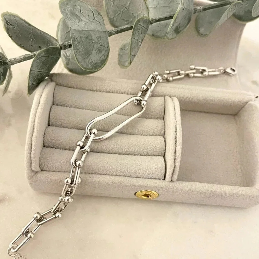 925 Sterling Silver Chunky U Link Bracelet Silver Paperclip Modern Link Bracelet - Picture 3 of 4